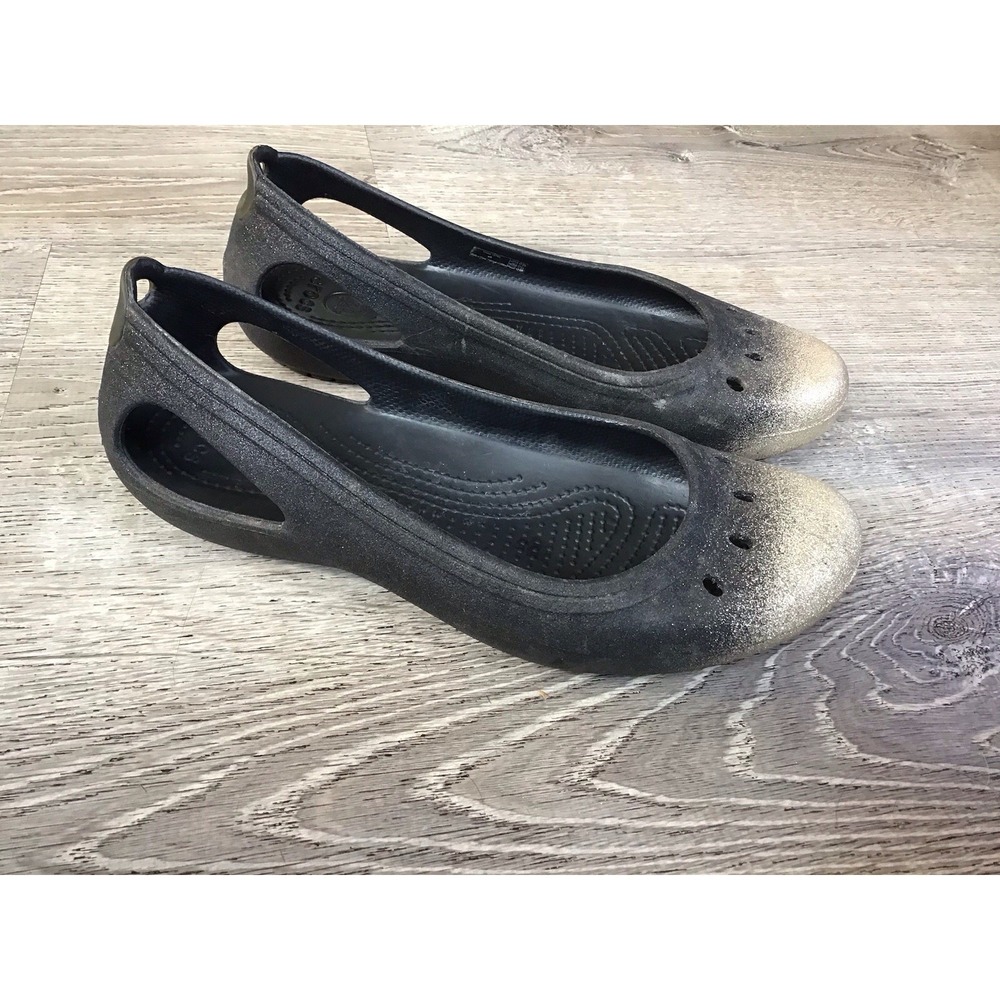 Crocs kadee Black Glitter gold Ombre Ballet Flats Shoes Womens size 9 15760
